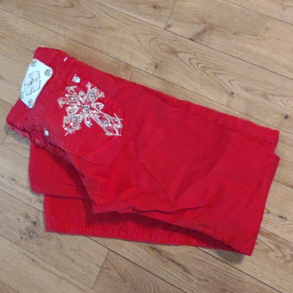 Miss Me Red Embellished Cross Skinny Jeans Size 27